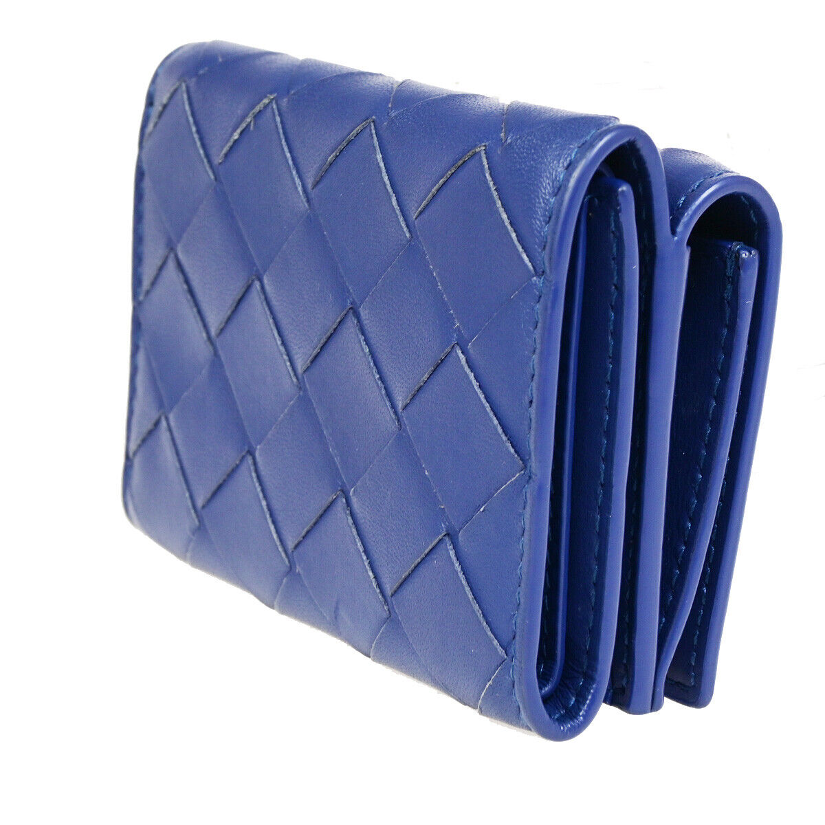 BOTTEGA VENETA INTRECCIATO Trifold Wallet Purse Leather Blue Italy 35SJ106