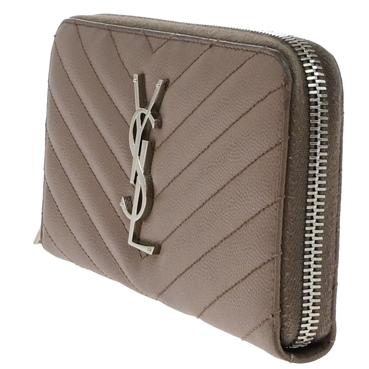 SAINT LAURENT YSL Logo Zipper Aroung Long Wallet Purse Leather Brown SHW 64EA259
