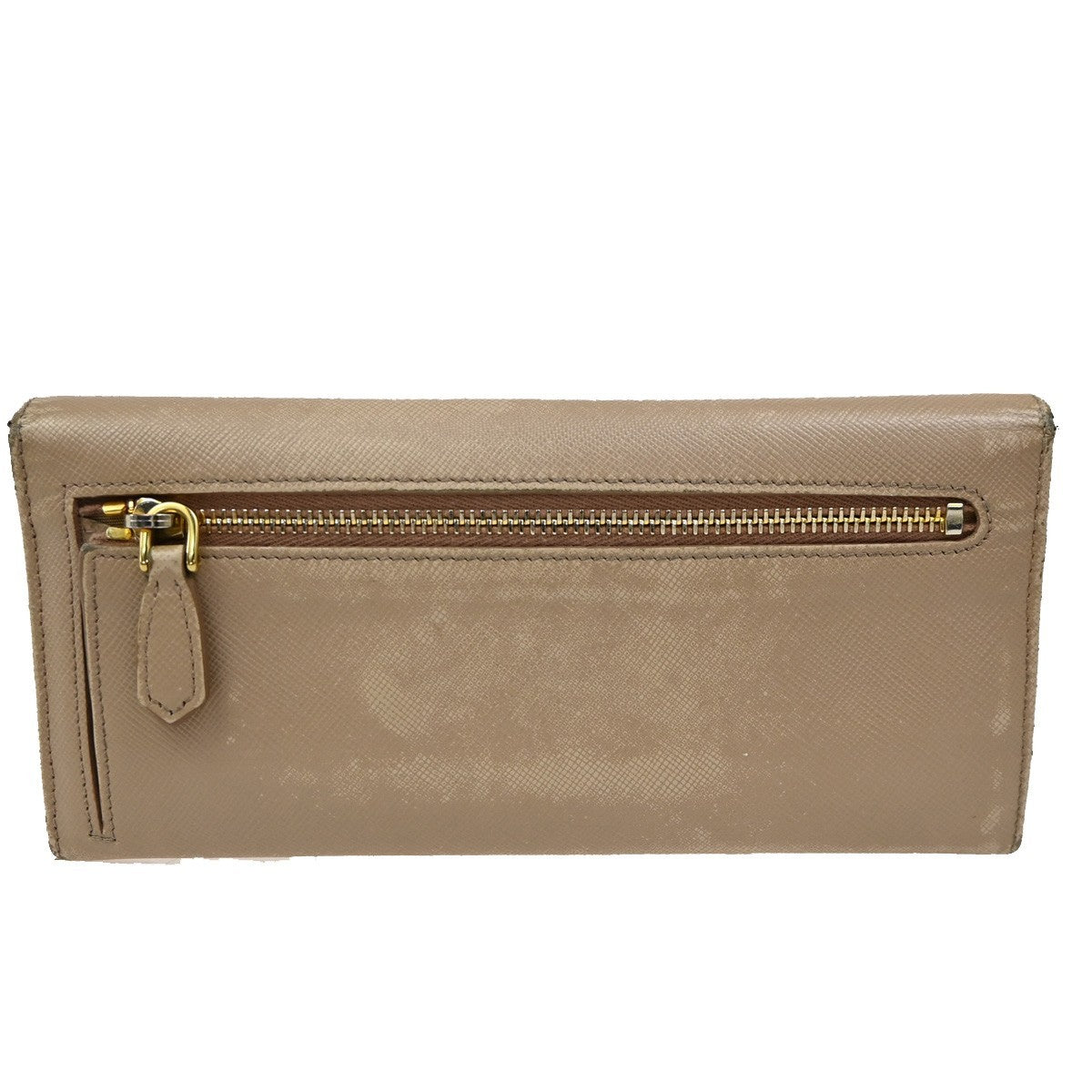 PRADA Logo Long Bi-Fold Wallet Saffiano Leather Beige Gold Italy 01TA298