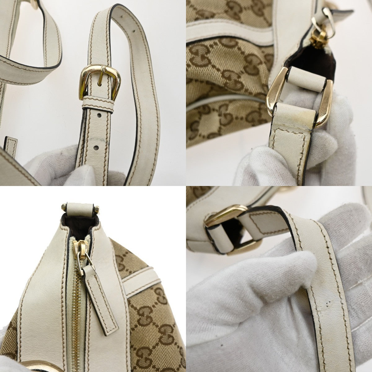 GUCCI Abbey GG Pattern Shoulder Bag Canvas Leather Brown white GHW 88SA096