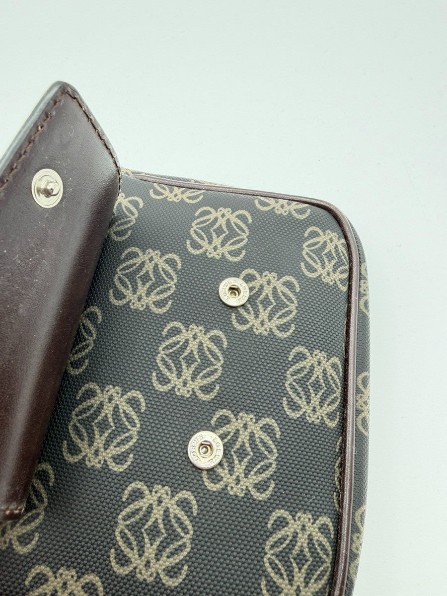 LOEWE Logo Repeat Anagram Hand Bag Front Pouch PVC Leather Brown SHW 87YJ124