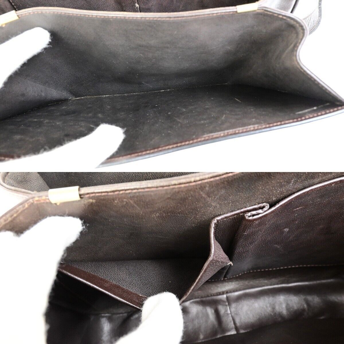 CELINE Logo Crossbody Shoulder Bag Suede Leather Brown GHW 63EC954