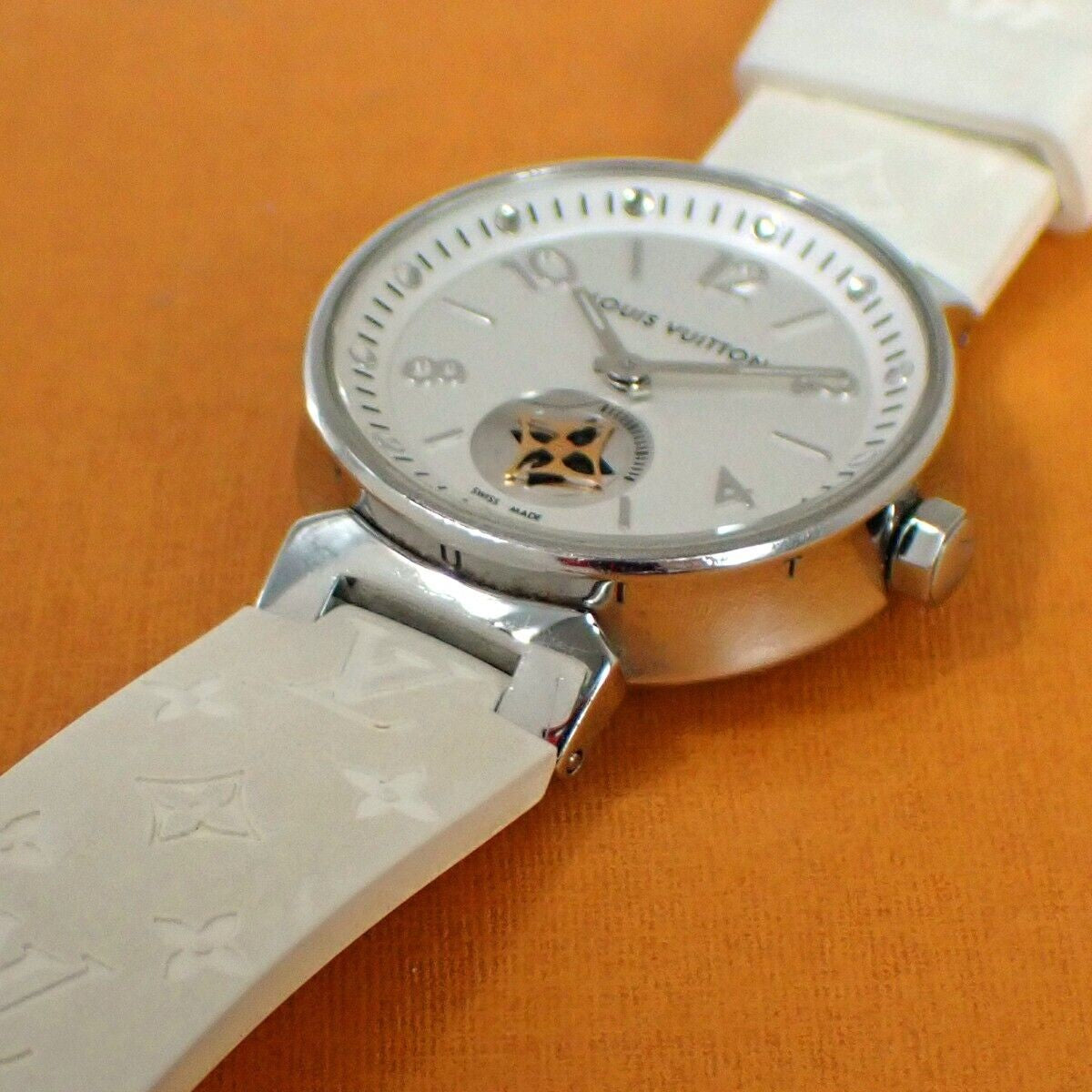 LOUIS VUITTON Tambour Moonstar Quartz Watch Rubber Band White Q8J10 680RH773