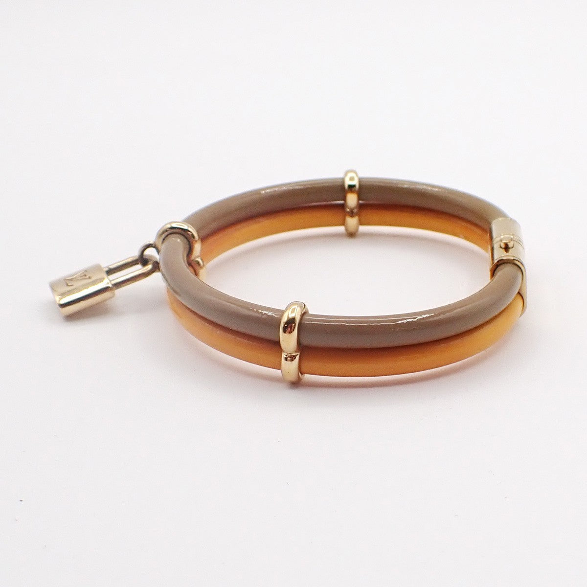 LOUIS VUITTON Keep It Twice Bracelet Patent Leather Khaki Yellow GHW 30KC922