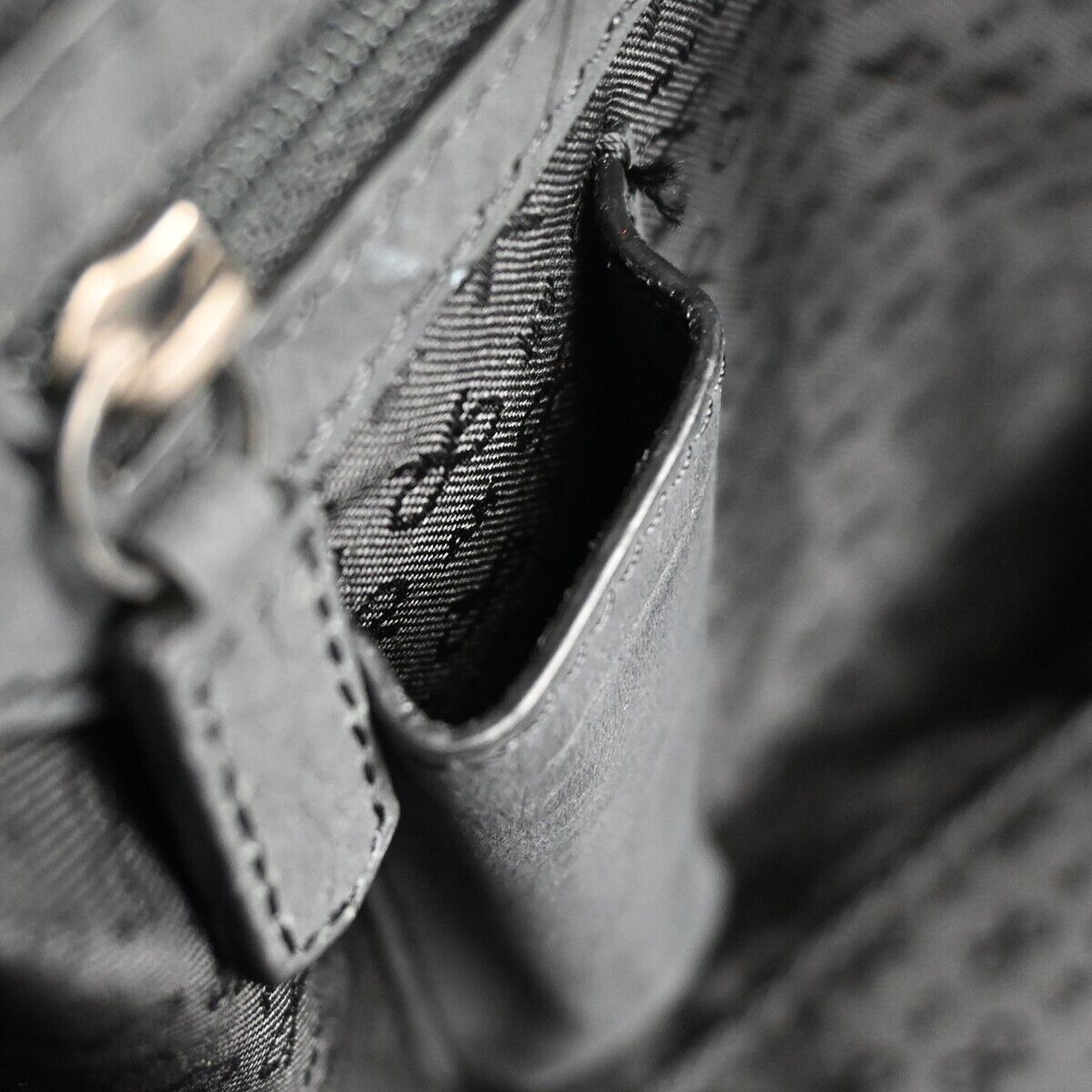 ANYA HINDMARCH Logo 2Way Shoulder Hand Bag Embossing Suede Leather Black 05DA069