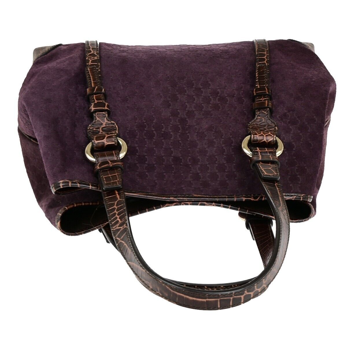 CELINE Logo Macadam Shoulder Tote Bag Suede Embossed Leather Purple SHW 34EC964