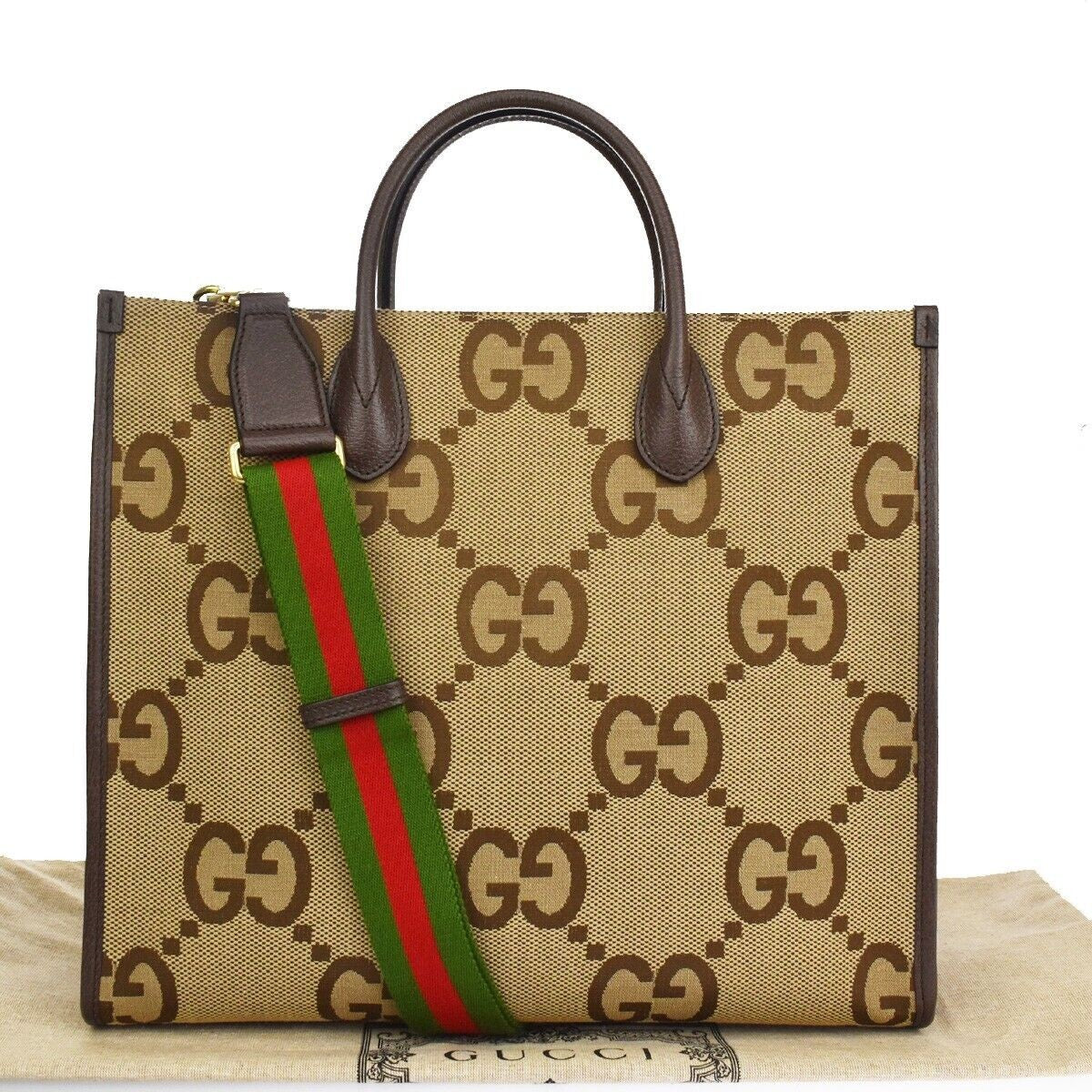 GUCCI Jumbo GG 2Wy Shoulder Hand Bag Canvas Leather Brown Gold Italy 641RC768