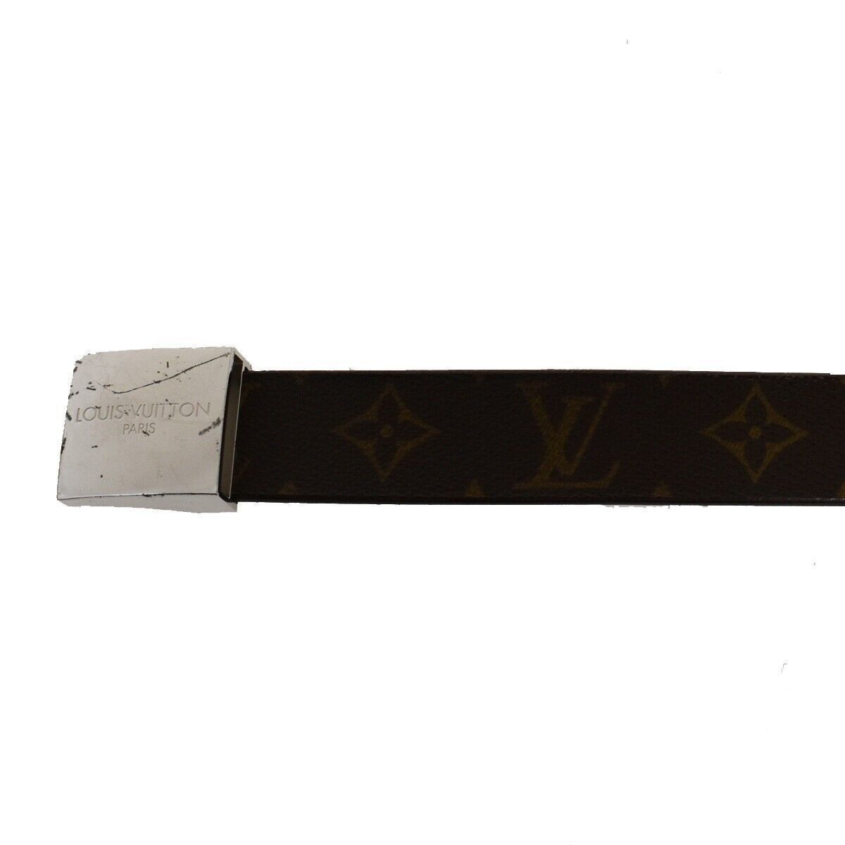 LOUIS VUITTON Ceinture Carre Belt Monogram Leather Brown Silver Spain 63YC264