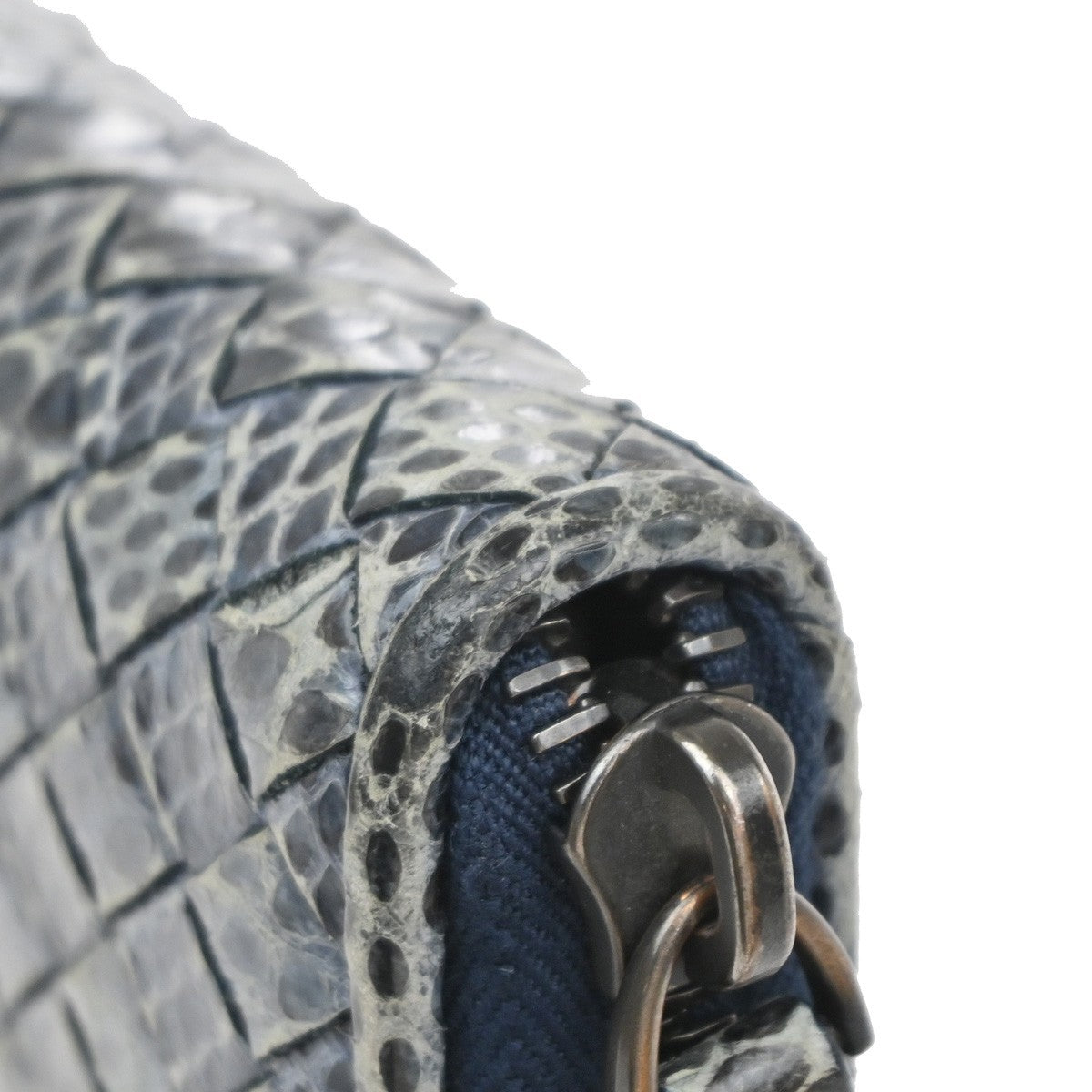 BOTTEGA VENETA Intrecciato Zip Around Long Wallet Embossing Leather Blue 69KP224