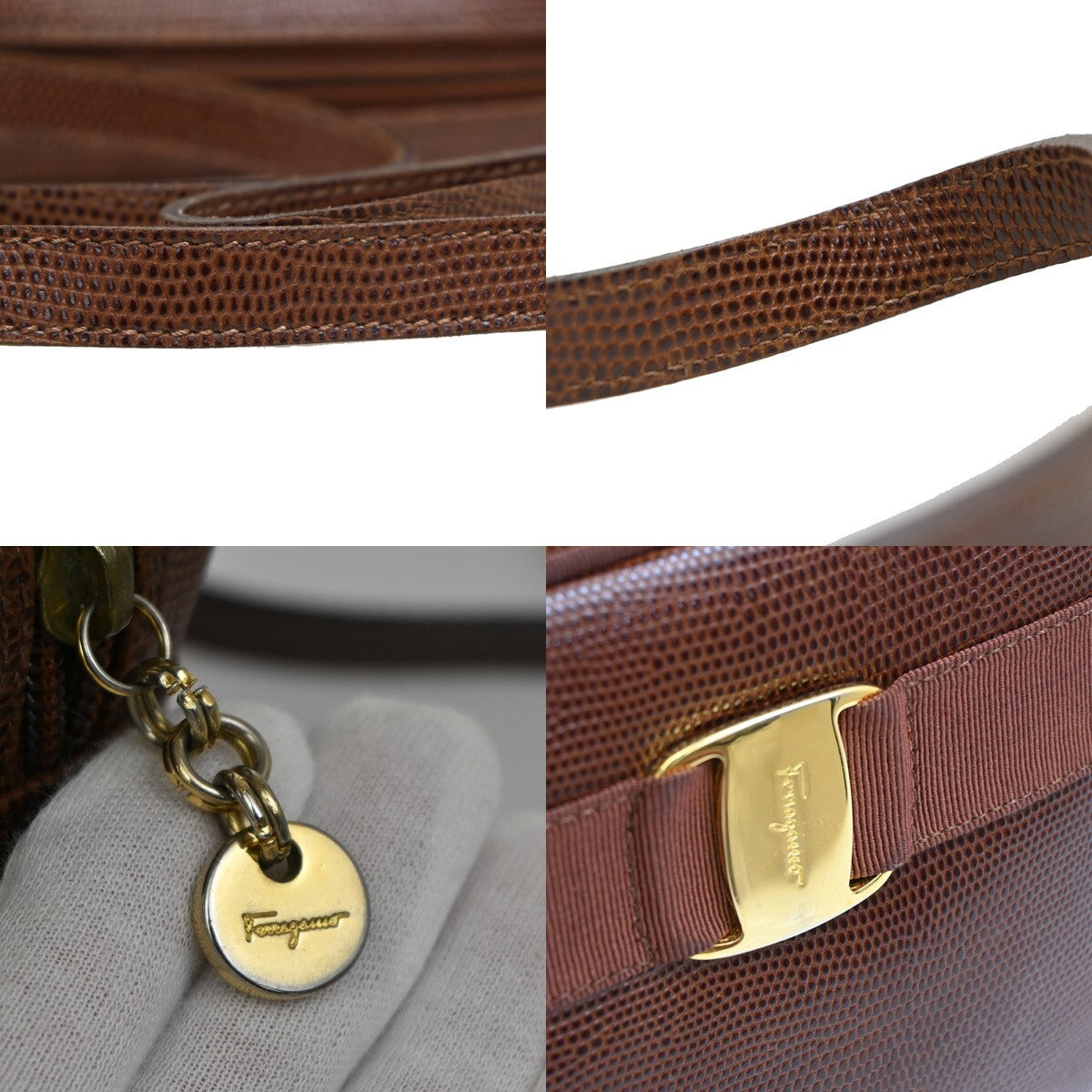 SALVATORE FERRAGAMO Vara Mini Shoulder Bag Embossing Leather Brown GHW 62FB624