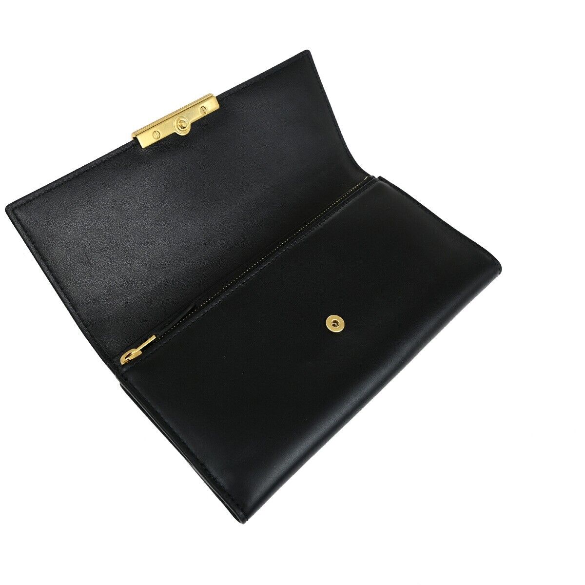 BOTTEGA VENETA Logo Long Trifold Wallet Leather Black Gold Italy 05EC051