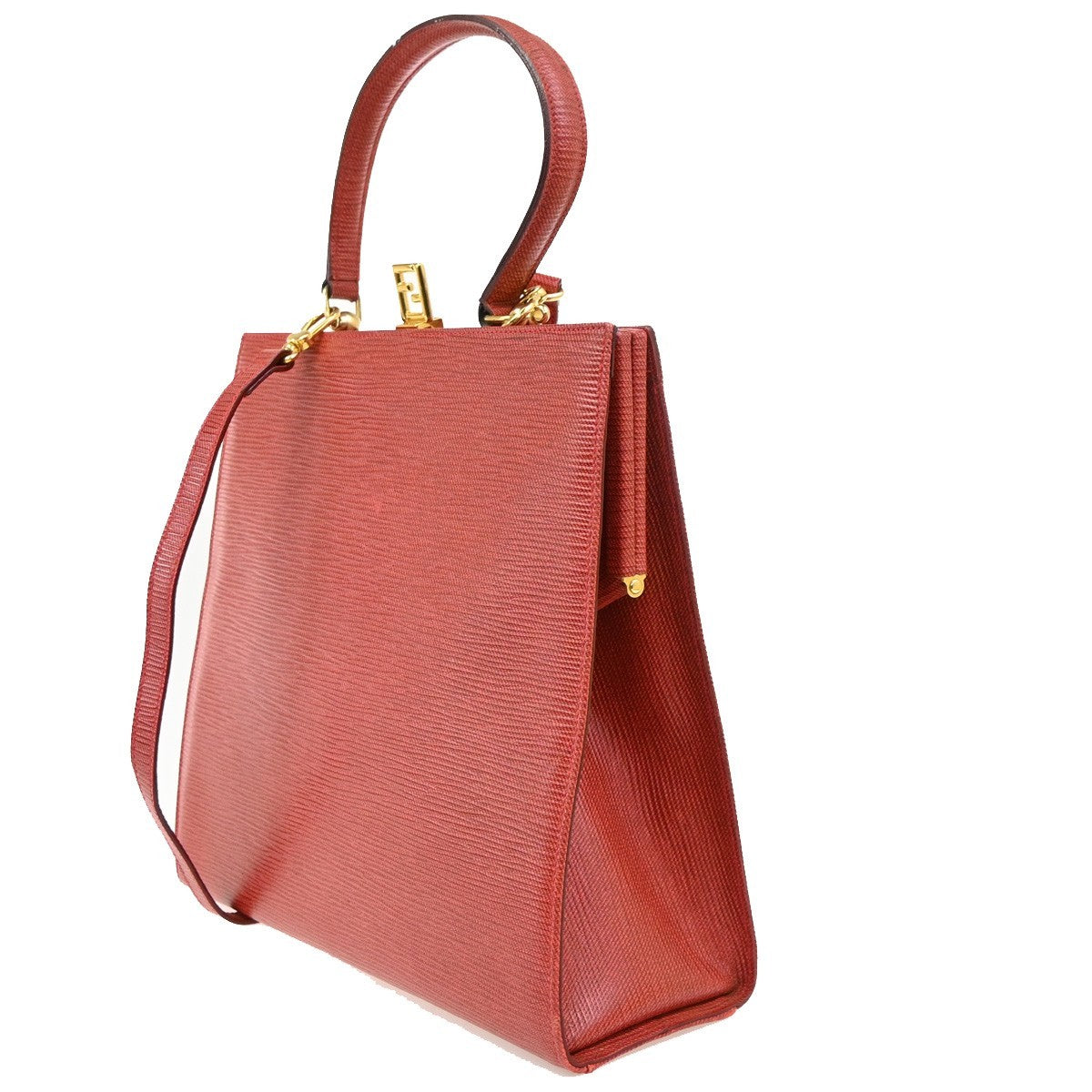 FENDI Logo FF 2way Shoulder Top Handle Bag Leather Red Italy 32CA965