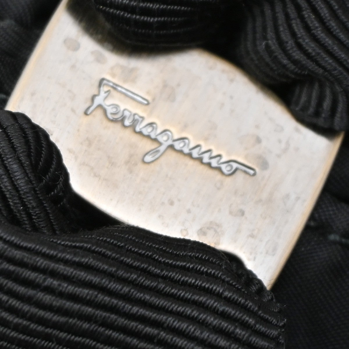 SALVATORE FERRAGAMO Vara Ribbon Handbag Nylon Leather Black Italy 68KC071