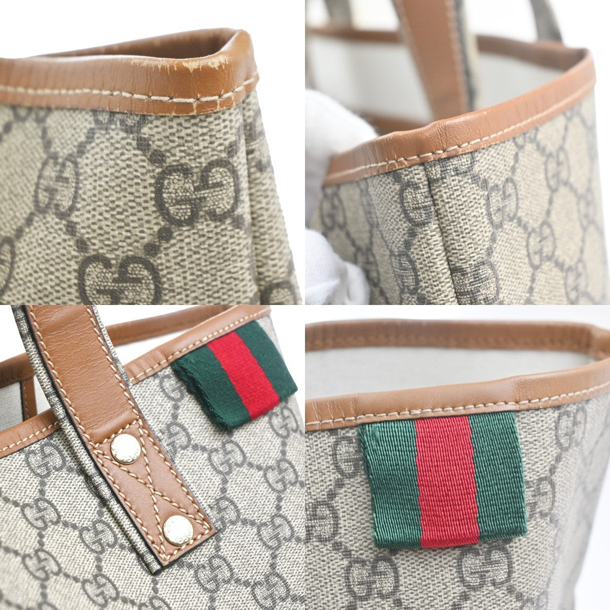 GUCCI Logo Sherry GG Pattern Hand Tote Bag PVC Leather Beige Italy 35KC867