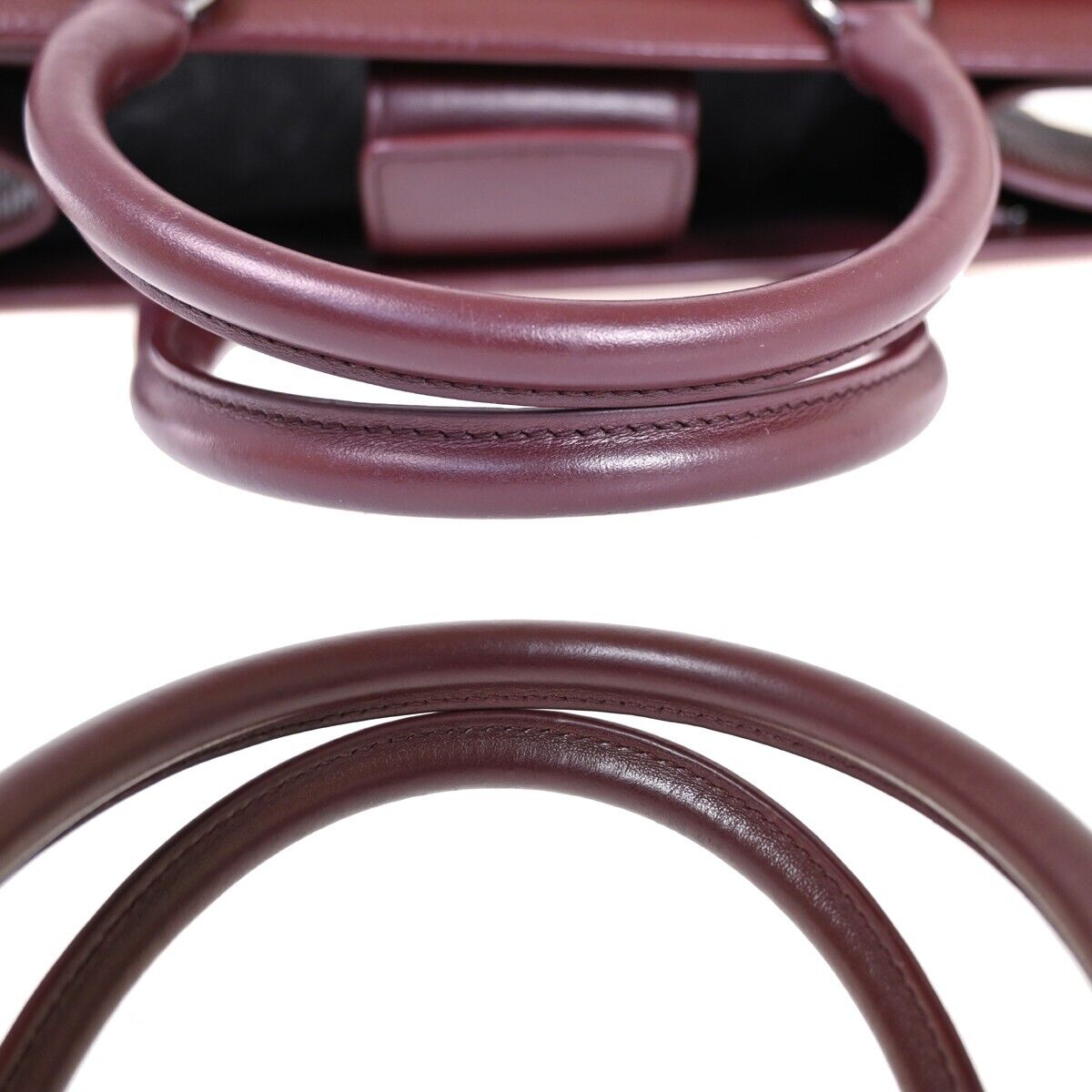BVLGARI LOGO Hand Tote Bag Canvas Calf Leather Bordeaux Silver Italy 98HB362