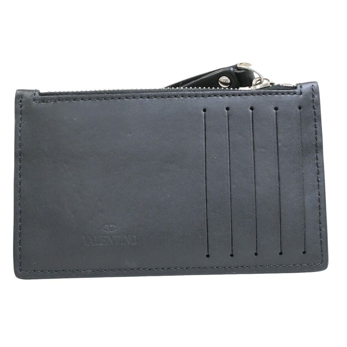 VALENTINO GARAVANI VLTN Logo Coin Wallet Card Holder Studs Leather Black 67YG964