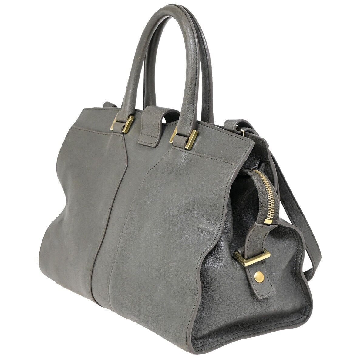 YVES SAINT LAURENT YSL 2Way Cabas Chyc Hand Shoulder Bag Leather Gray 35SH912