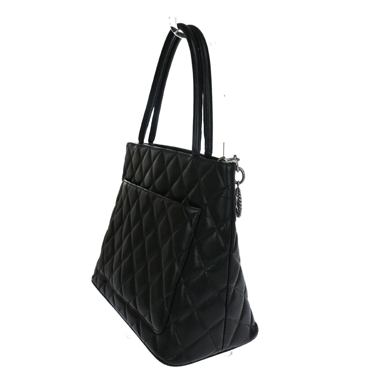 CHANEL CC Logo Medallion Shoulder Tote Bag Caviar Skin Leather BK SHW 672RJ010