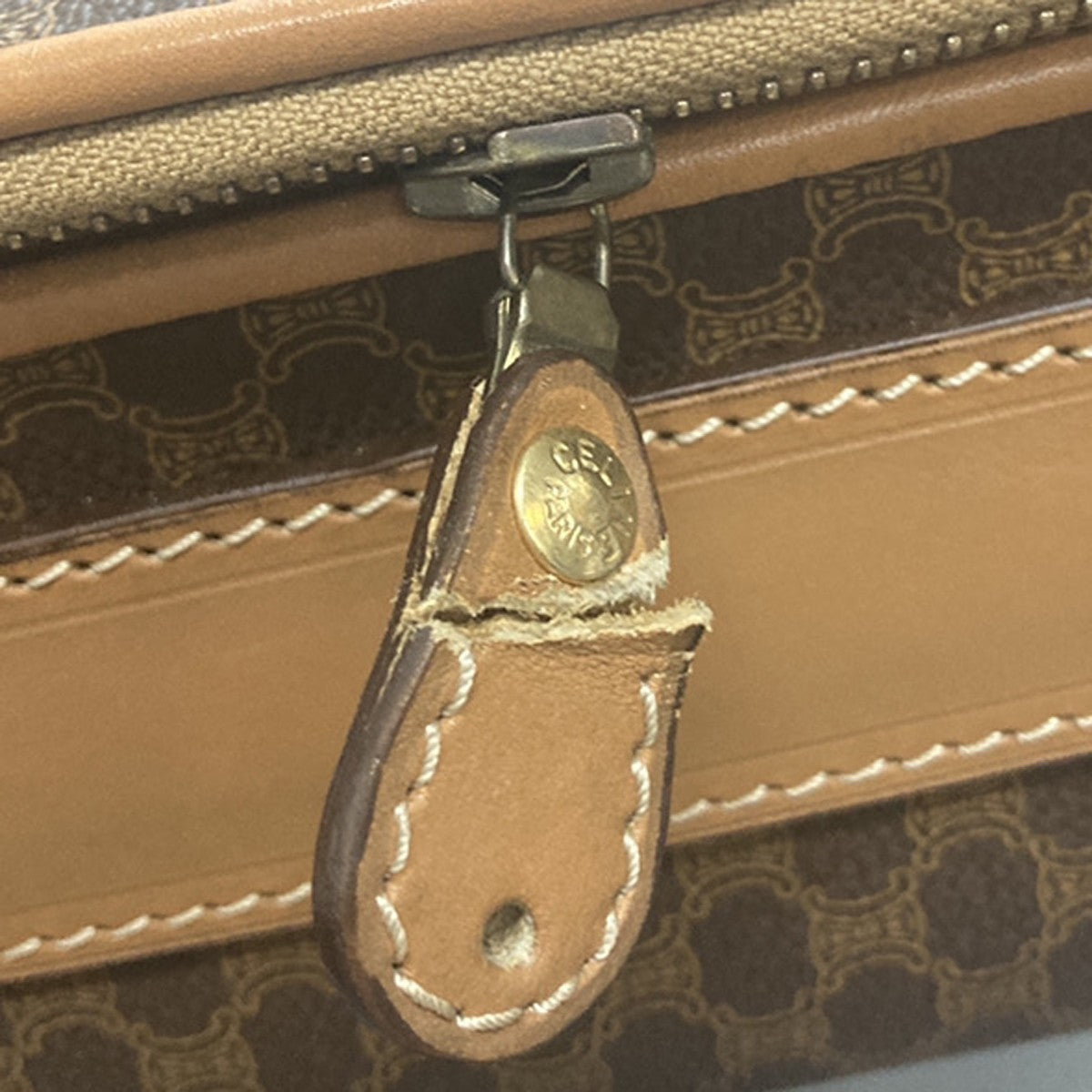 CELINE Logo Macadam Pattern Travel Hand Bag PVC Leather Brown GHW Italy 64KP375