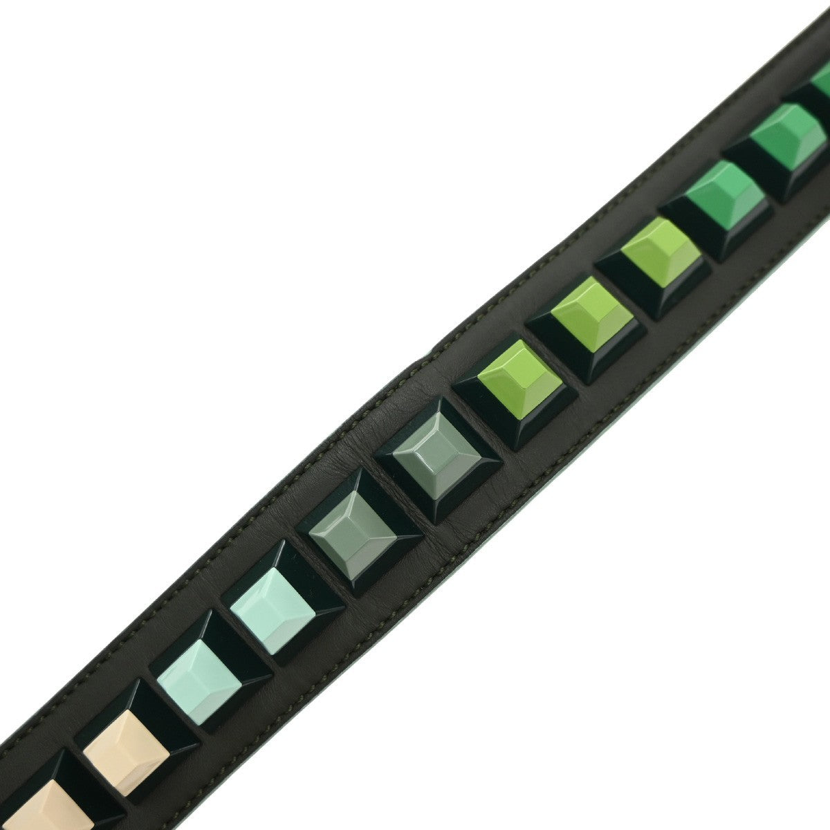 FENDI Logo Studs Bag Shoulder Strap Leather Plastic Green Brown GHW 65KP348