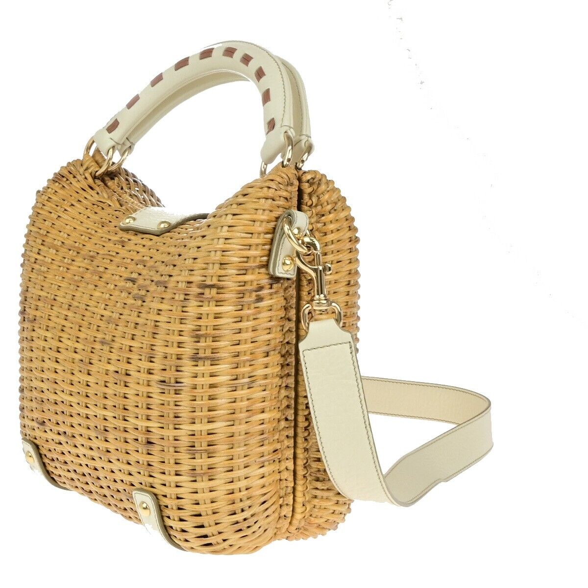 SALVATORE FERRAGAMO Basket Gancini 2Way Shoulder Bag Straw Leather BN WE 88EC604