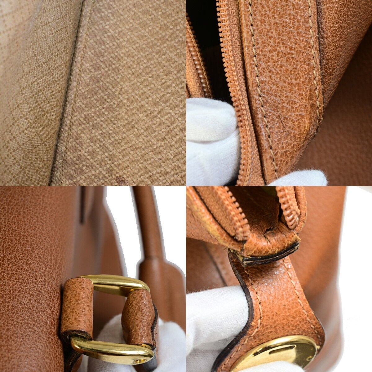 GUCCI Logo Camel Travel Hand Bag Leather Brown GWH Made In Italy 33FA974
