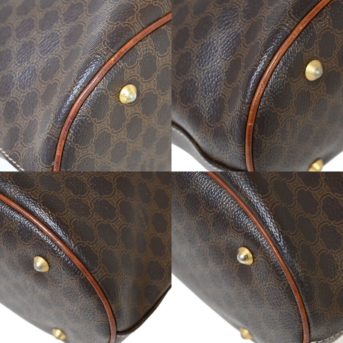 CELINE Logo Macadam Pattern Shoulder Tote Bag PVC Leather Brown GHW 33YE326