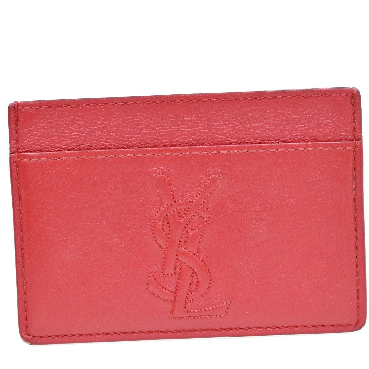 YVES SAINT LAURENT YSL Logo Card Case Wallet Leather Red Made in Italy 63KB290