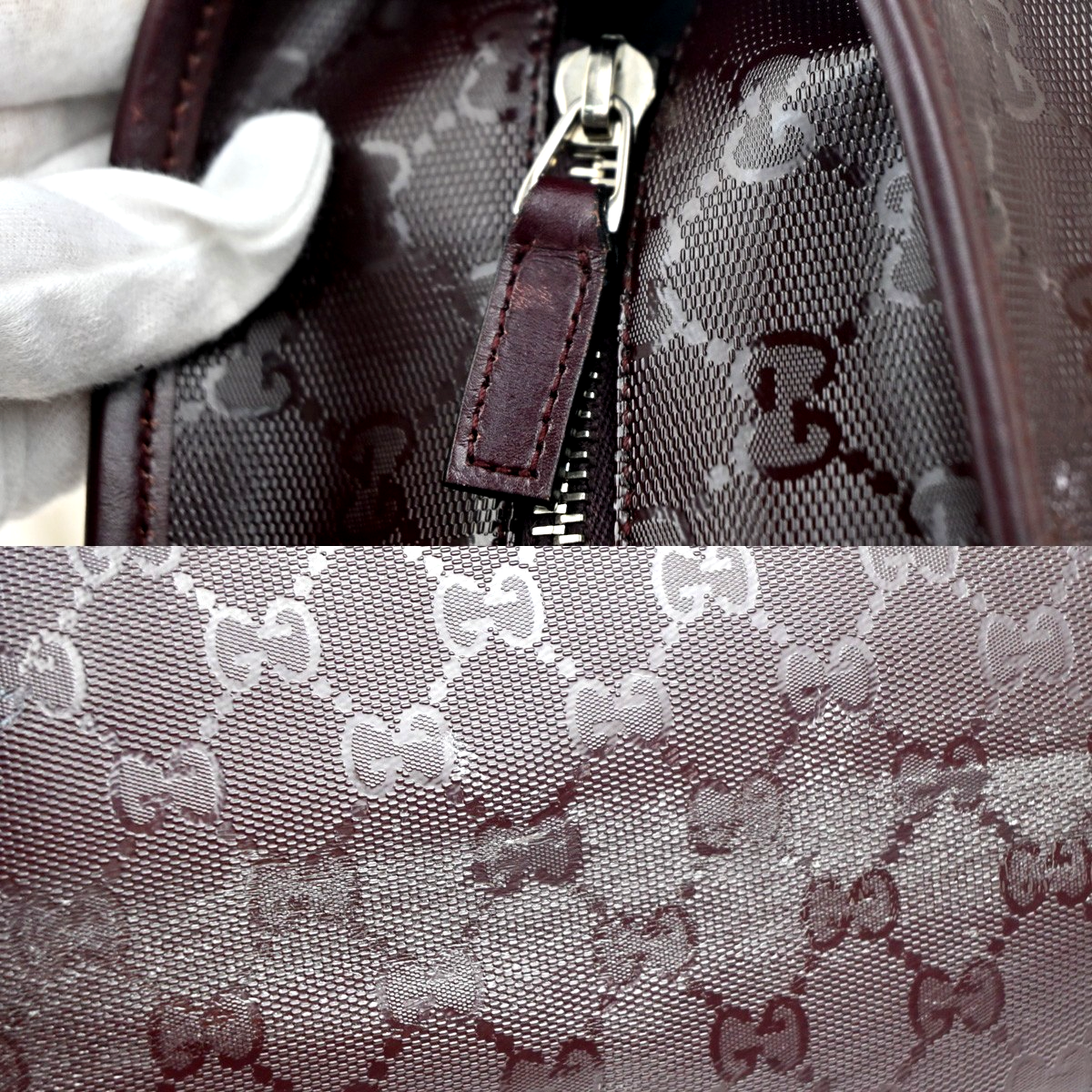 GUCCI Logo GG Pattern Imprime Shoulder Tote Bag PVC Leather Burgundy Red 31MA441