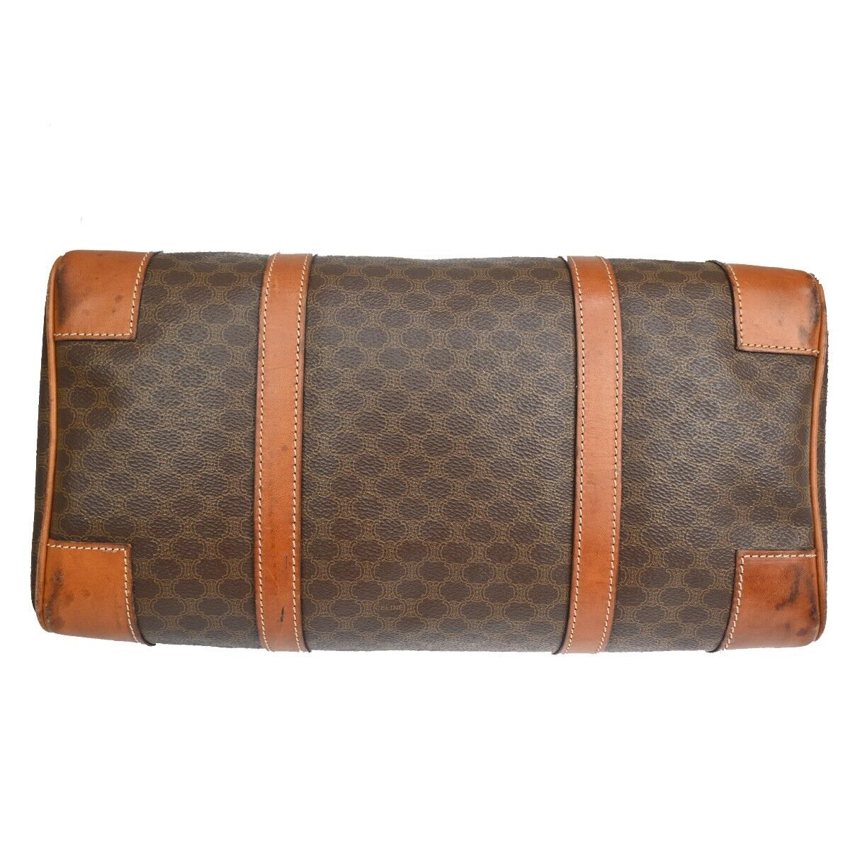 CELINE Macadam Pattern Travel Hand Bag PVC Leather Brown Gold Italy 68FA415