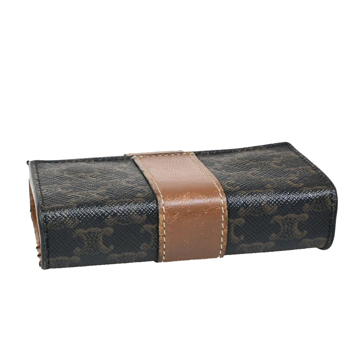 CELINE Logo Macadam Pattern Bifold Wallet PVC Leather Brown Italy 68FB093