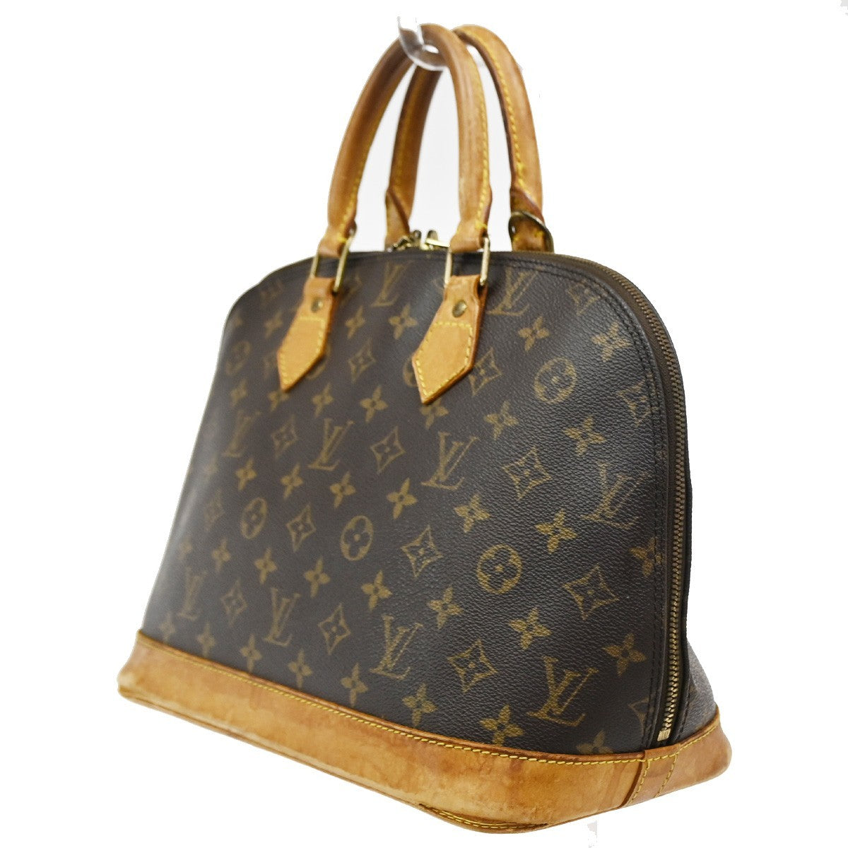 LOUIS VUITTON LV Logo Alma Hand Bag Monogram Leather Brown France M51130 67DA178