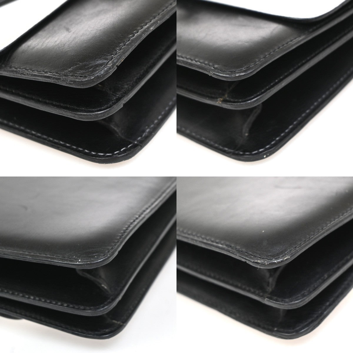 CELINE Logo Bicolor Double Flap Hand Bag Leather Black White Italy 80EG224
