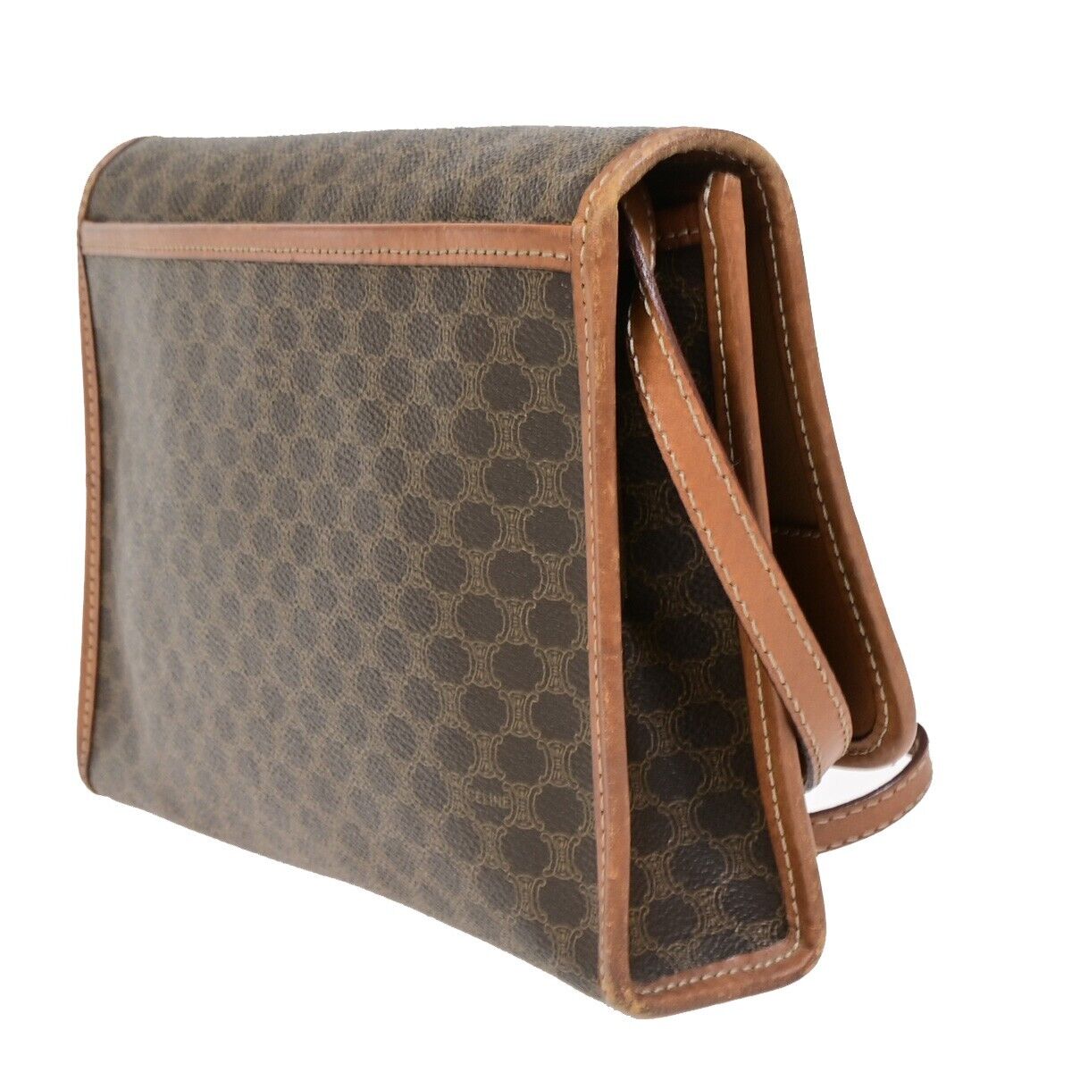 CELINE Logo Macadam Pattern Crossbody Shoulder Bag PVC Leather Brown 62SH929