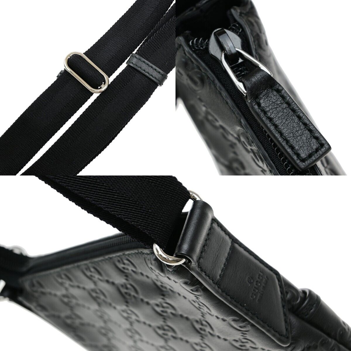 GUCCI Logo Guccissima GG Pattern Mini Shoulder Bag Leather Black Italy 12RF223