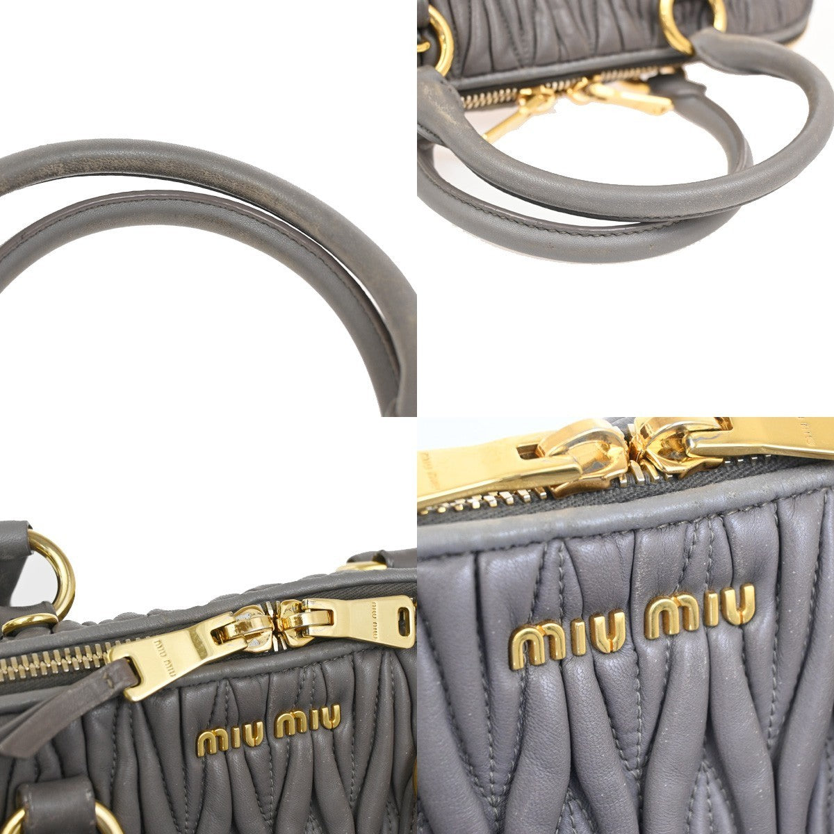 MIU MIU Logo Matelasse Shoulder Hand Bag Leather Purple Gray Gold  84TA360