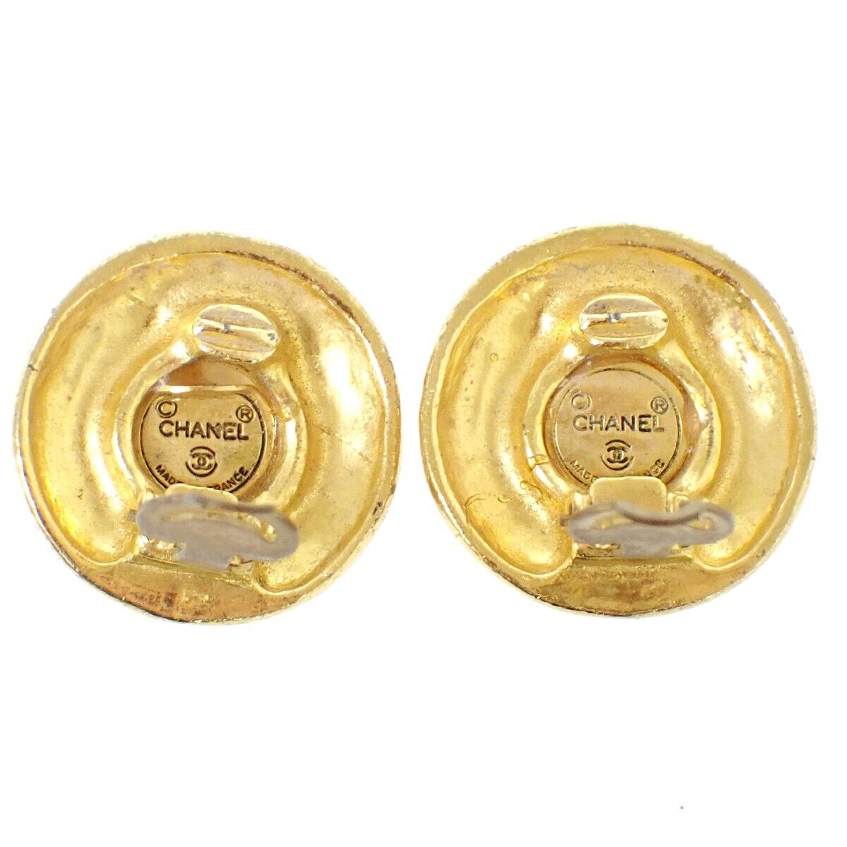 CHANEL CC Imitation Pearl Round Button Earrings Clip-On GHW Vintage 67RJ015