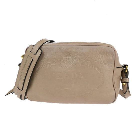 PRADA Logo Shoulder Bag Leather Beige GHW Italy 25SJ182