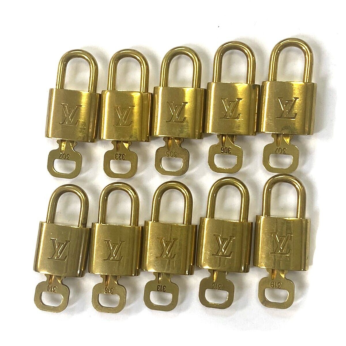 LOUIS VUITTON LV 10 SET PADLOCK KEY BAG CHARM CADENA GOLD PLATED FRANCE 35YD344