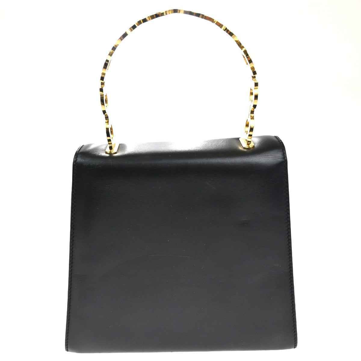 SALVATORE FERRAGAMO Gancini Hand Bag Leather Gold Black Italy 80TA466