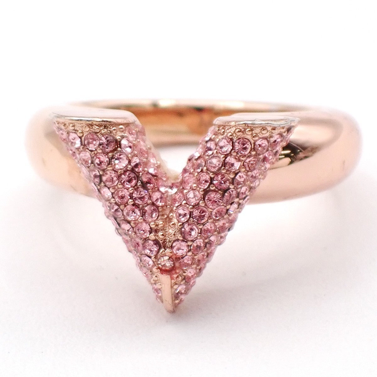 LOUIS VUITTON Essential V Strass Ring Size M Rose Gold Rhinestone M68195 30RL904