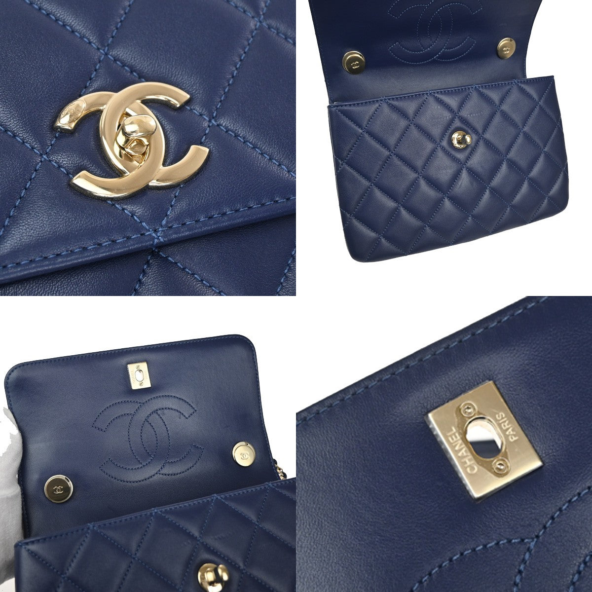 CHANEL Trendy CC Top Handle Chain Shoulder Hand Bag Leather Blue GHW 770RL385