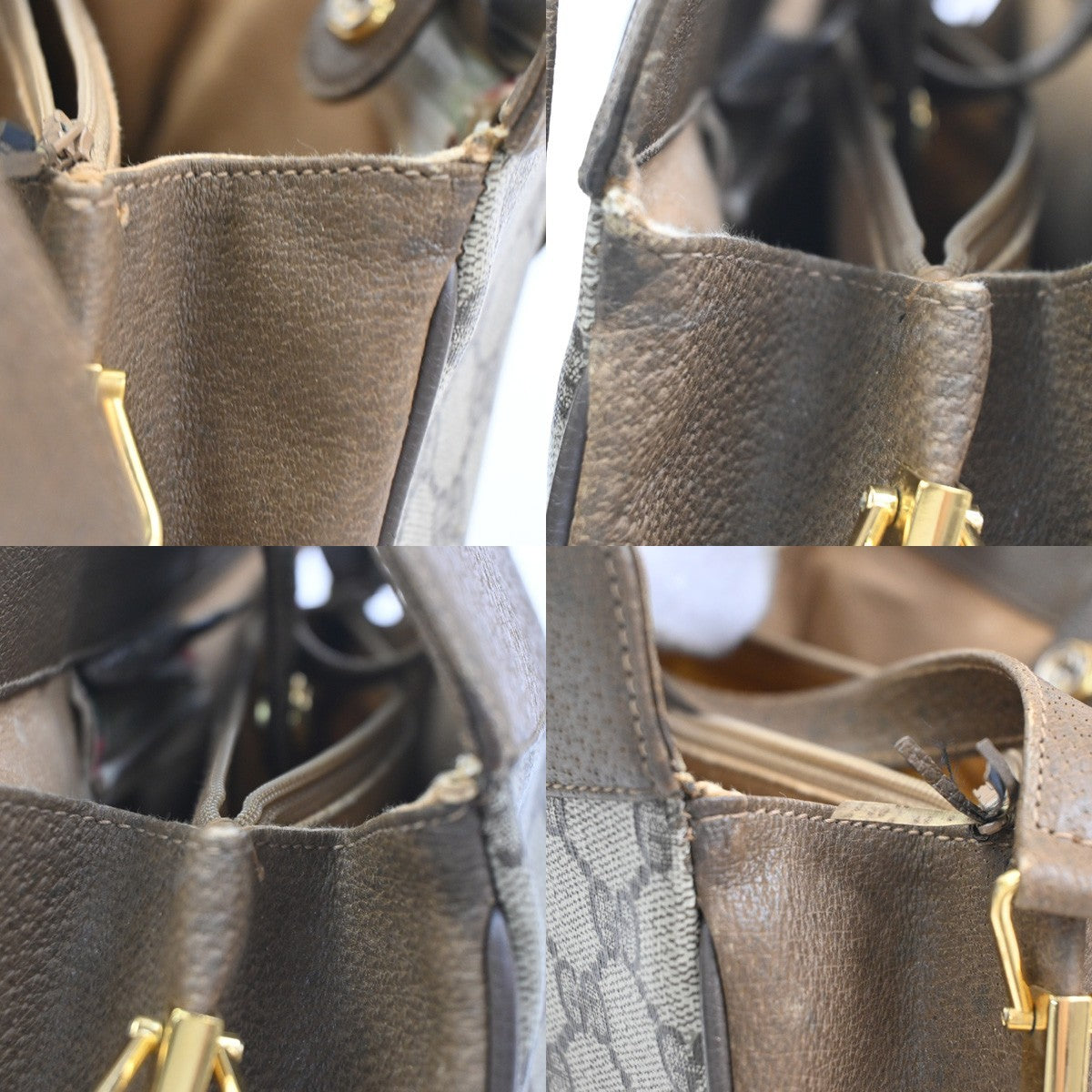 GUCCI Logo Sherry GG Pattern 2set Shoulder Hand Bag PVC Leather Beige 86KC963