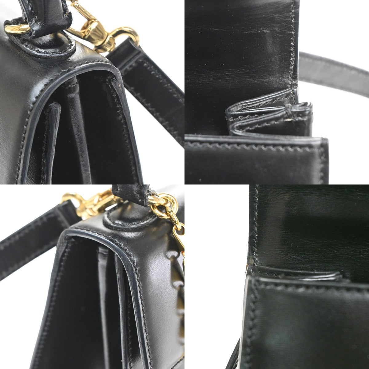 CELINE Logo Ring 2Way Shoulder Hand Bag Leather Black Italy GHW 34CA879