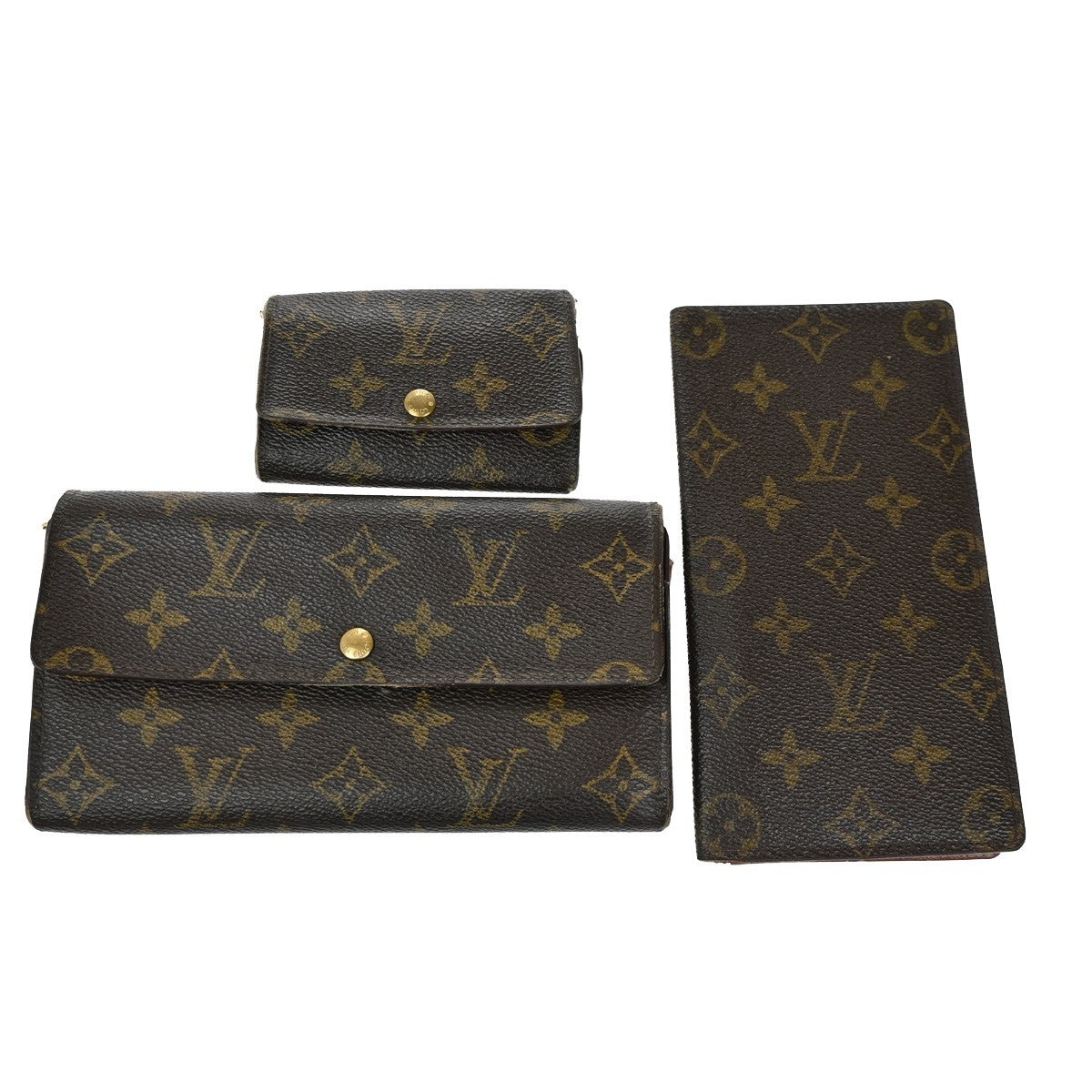 LOUIS VUITTON LV Logo 3 Set Long Wallet Key Case Monogram Leather Brown 02EF825