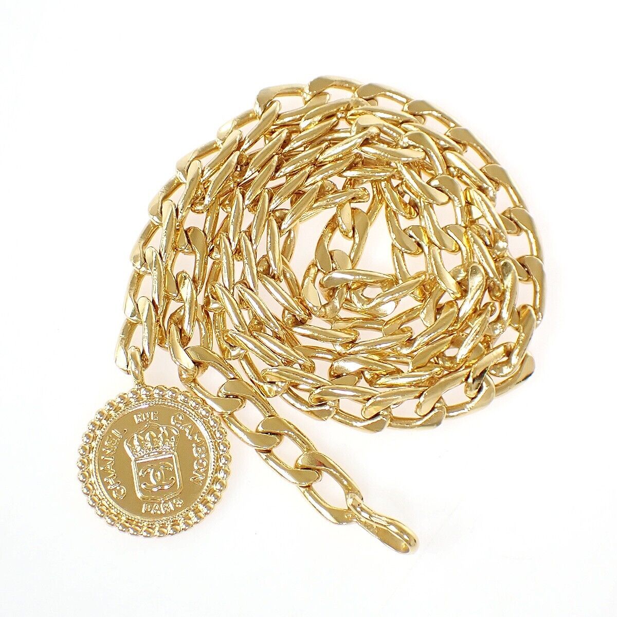 CHANEL CC Logo Cambon Medallion Charm Chain Belt Gold GHW Accessory 95RK025