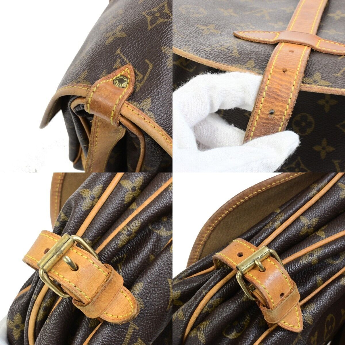 LOUIS VUITTON Logo Saumur MM Shoulder Bag Monogram Leather Brown M40710 83FB519