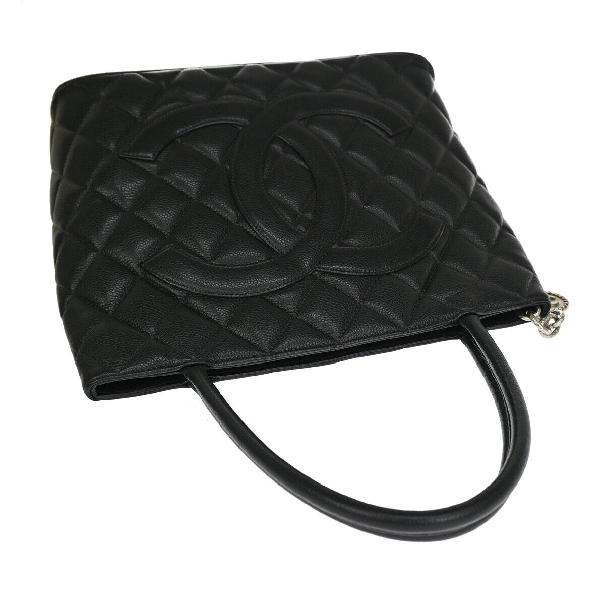 CHANEL CC Logo Medallion Shoulder Tote Bag Caviar Skin Leather BK SHW 672RJ010