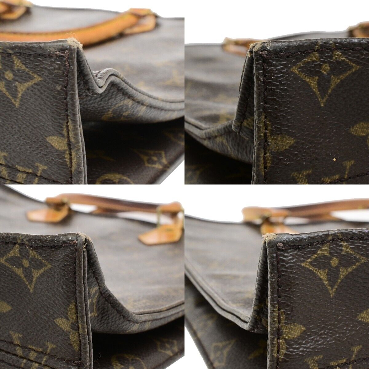 LOUIS VUITTON Logo Sac Plat Hand Tote Bag Monogram Leather Brown M51140 65ED899