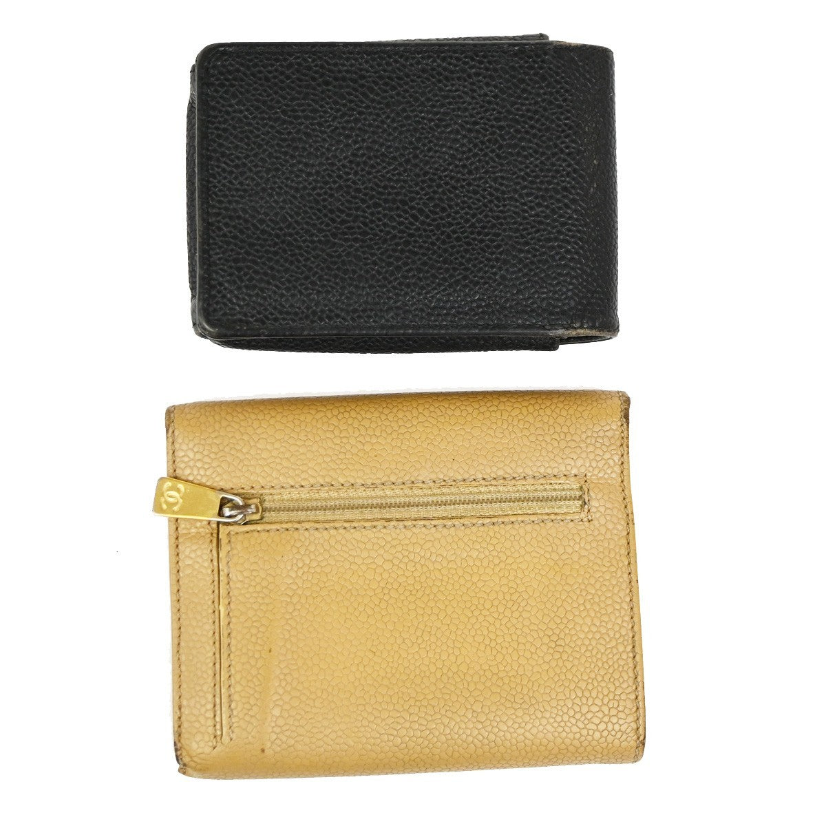 CHANEL CC Logo 2 Set Wallet Cigarette Case Grained Calfskin Brown Black 68DA117